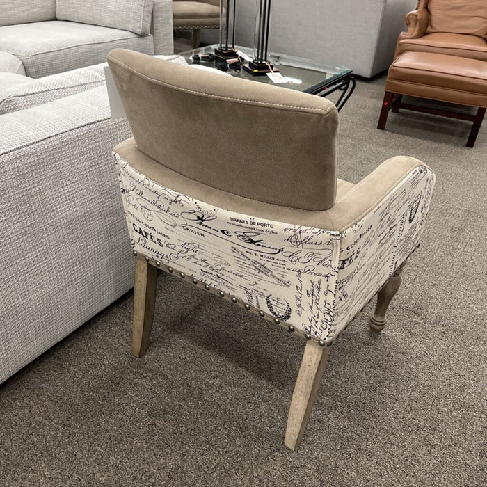 Beige Script Pattern Accent Chair