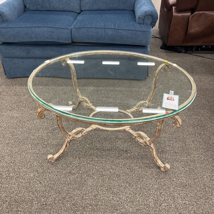 Oval Glass-top Iron Coffee Table