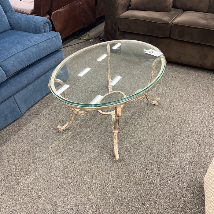 Oval Glass-top Iron Coffee Table