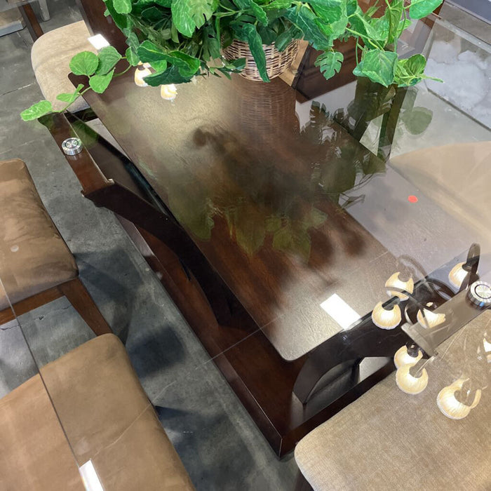 Glass-top Wood Dining Table