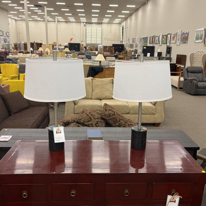 Pair of Black Marble Base Lamps