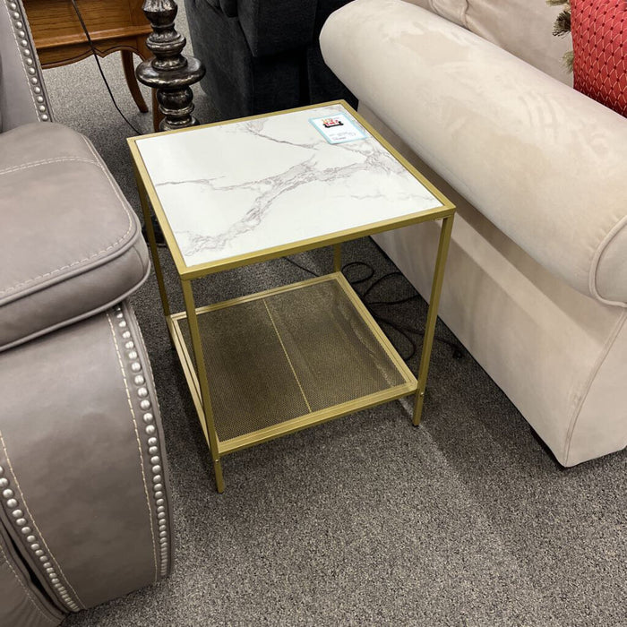 Gold & White Glass Side Table