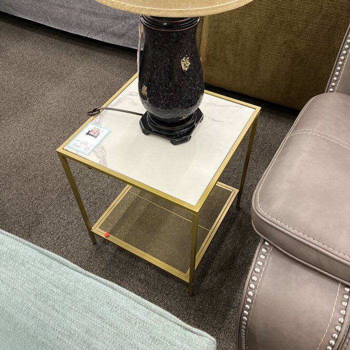 Gold & White Glass Side Table