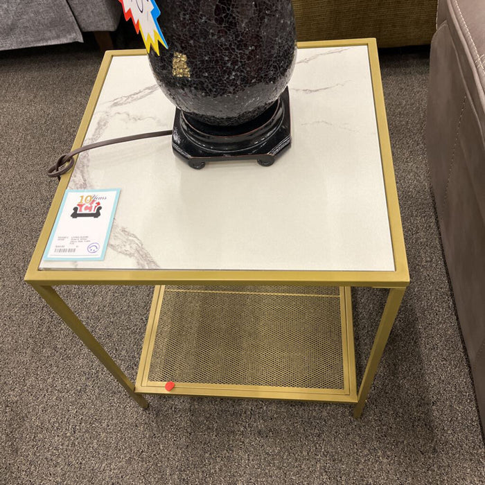 Gold & White Glass Side Table