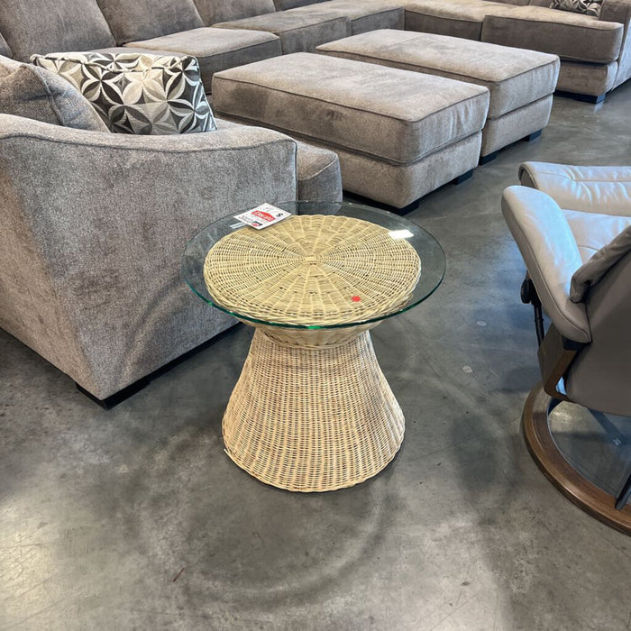 Serena & Lily Woven Side Table w/ Glass