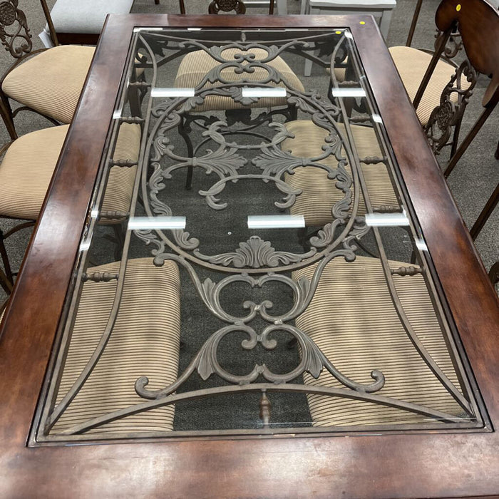 Glass Insert Table w/ 8 Chairs