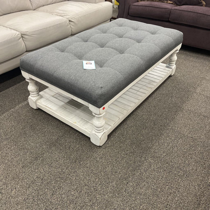 White & Gray Tufted Ottoman