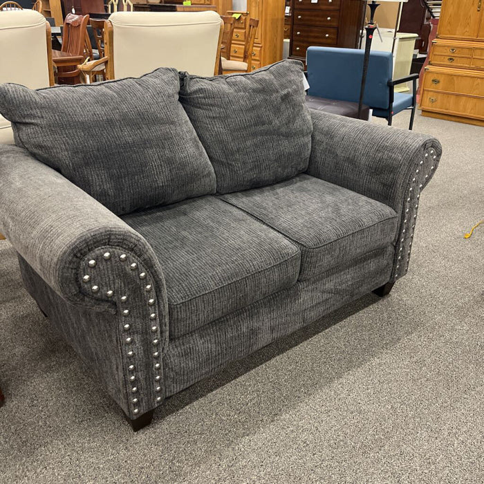Gray Loveseat w/ Nailheads