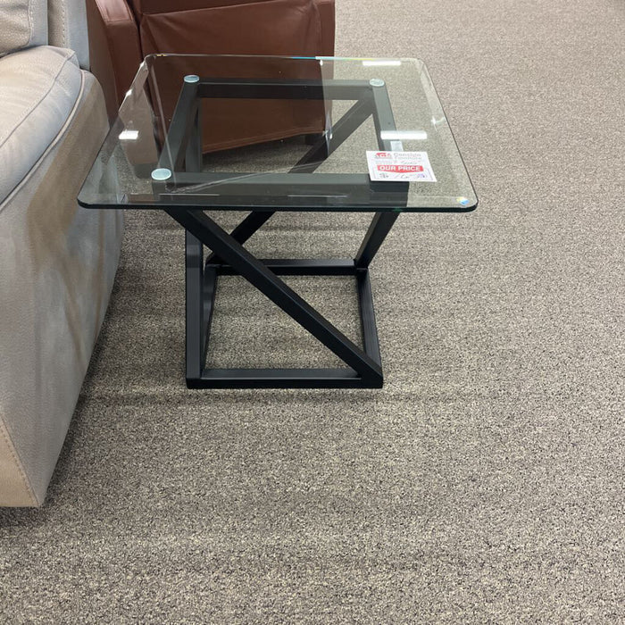 Iron & Art Black & Glass End Table