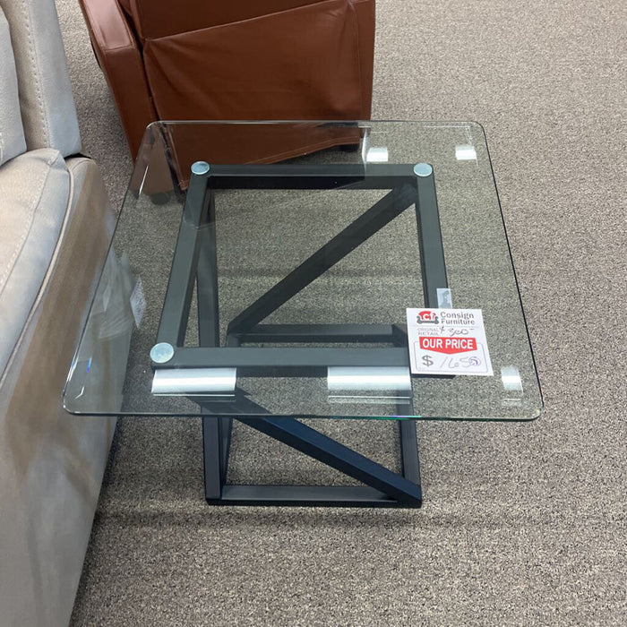 Iron & Art Black & Glass End Table