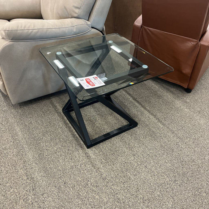 Iron & Art Black & Glass End Table