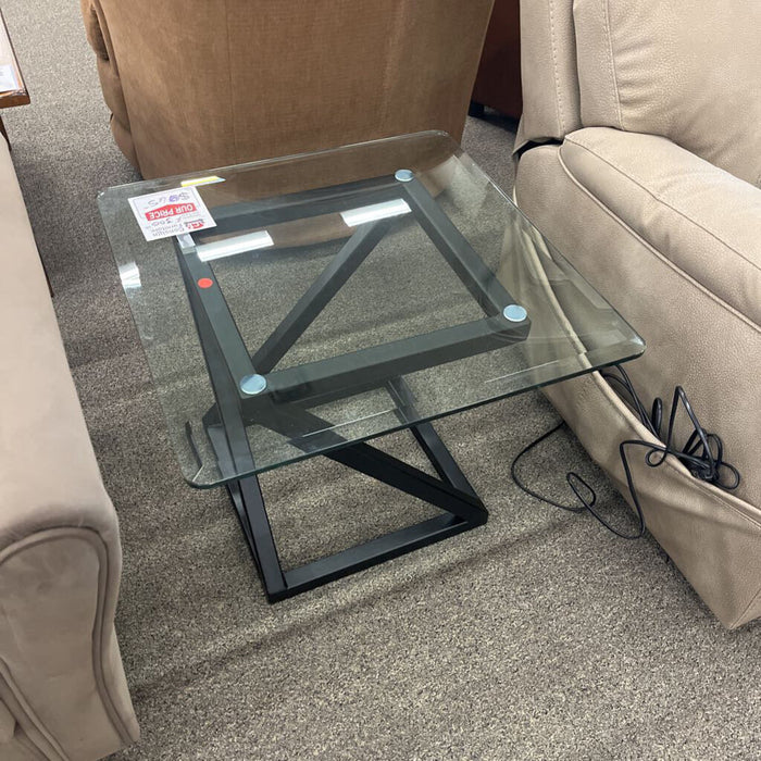 Iron & Art Black & Glass End Table