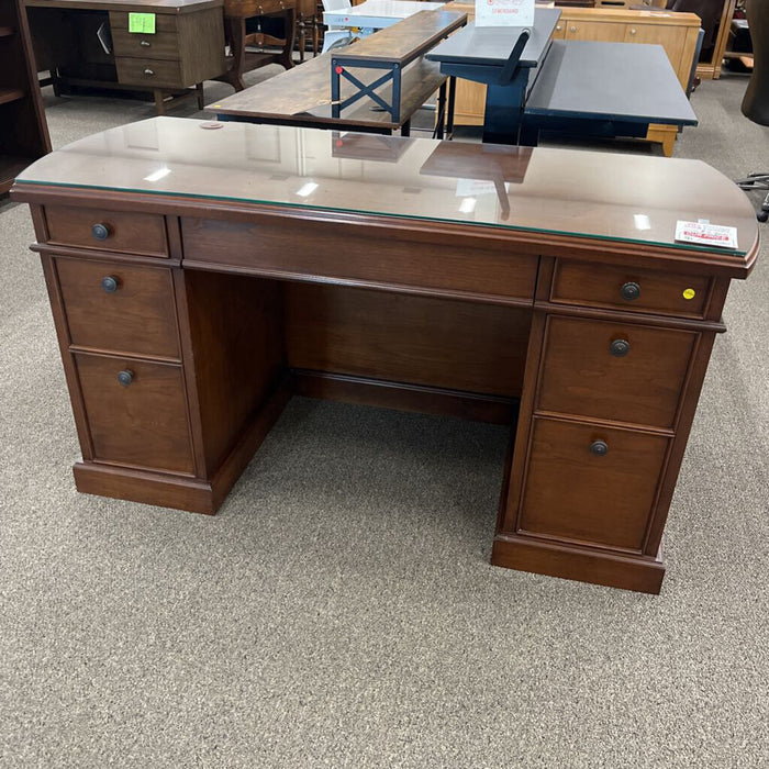 Custom Dark Wood Desk w/ Glass