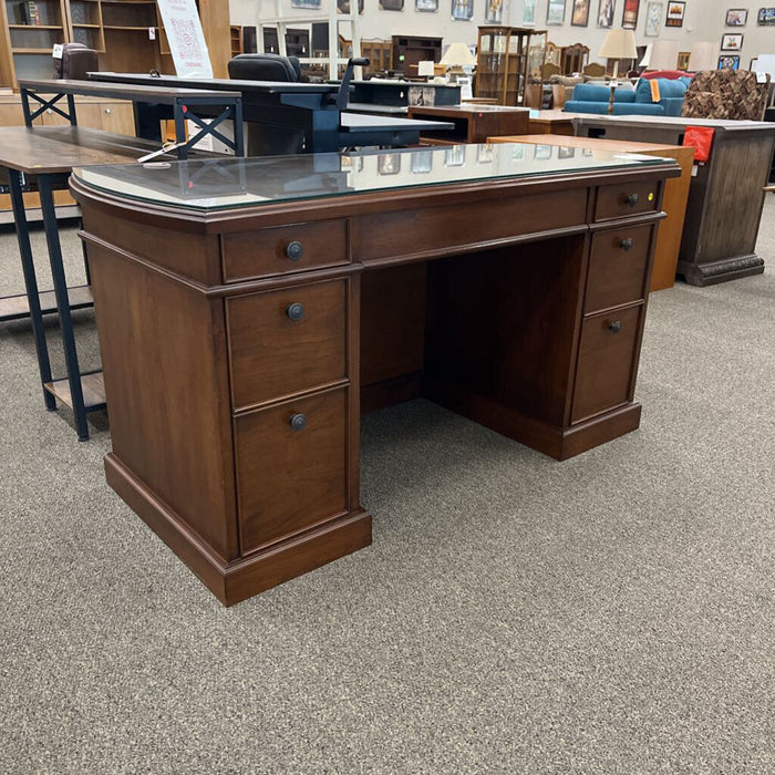 Custom Dark Wood Desk w/ Glass