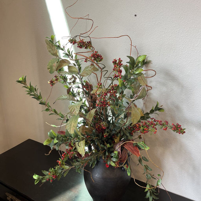 Black Vase w/ Floral Arrangement