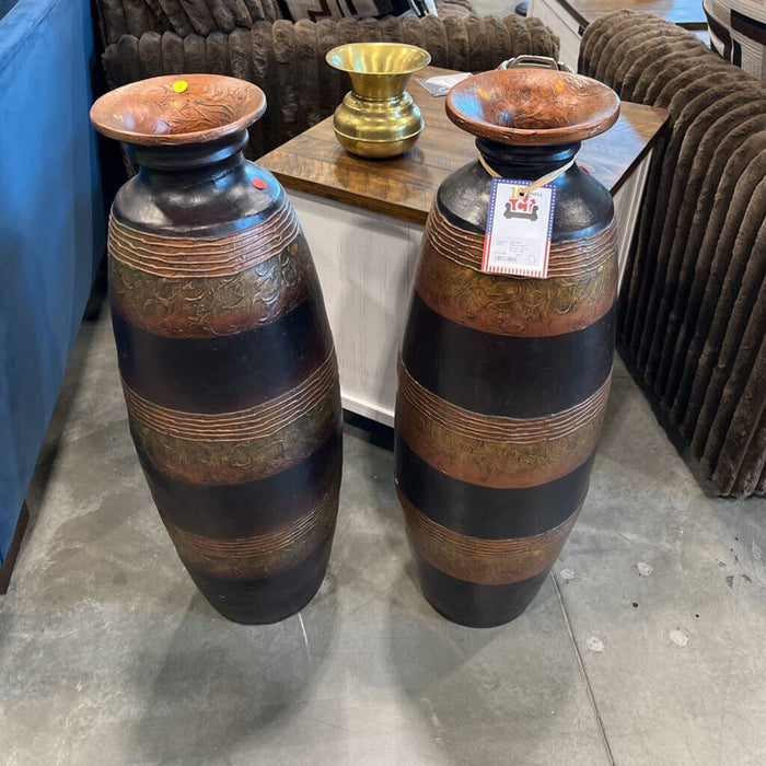 Pair of Pier1 Bronze Stripe Vases