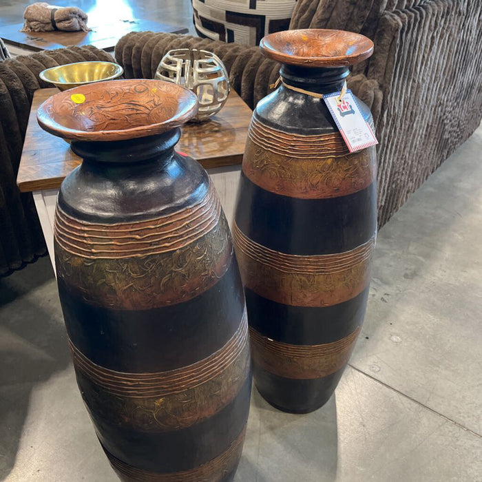 Pair of Pier1 Bronze Stripe Vases