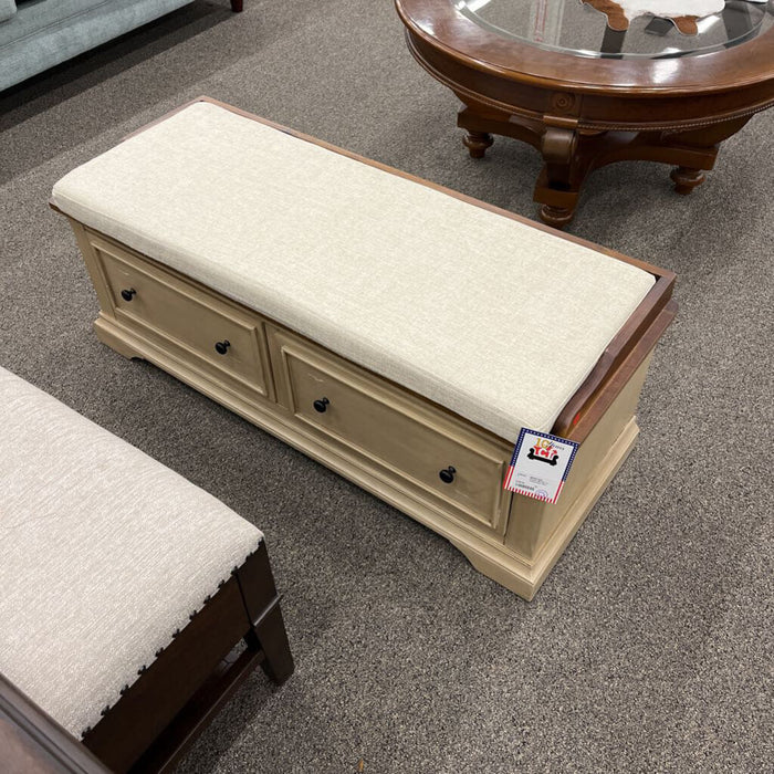 Cream Bench w/ 2 Drawers