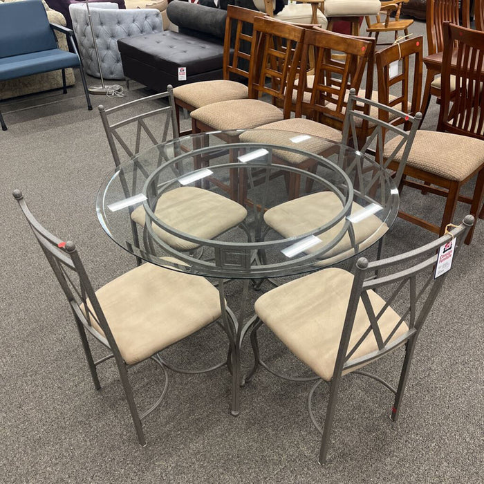 Gray Metal & Glass Table w/ 4 Chairs