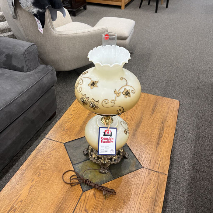 Beige & Gold Floral Hurricane Lamp