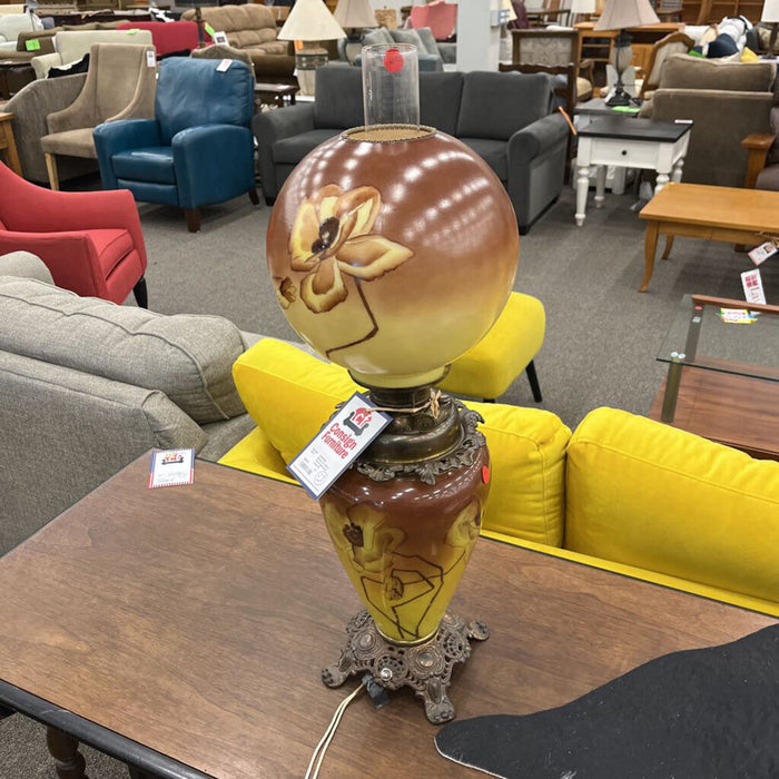 Brown & Yellow Floral Hurricane Lamp
