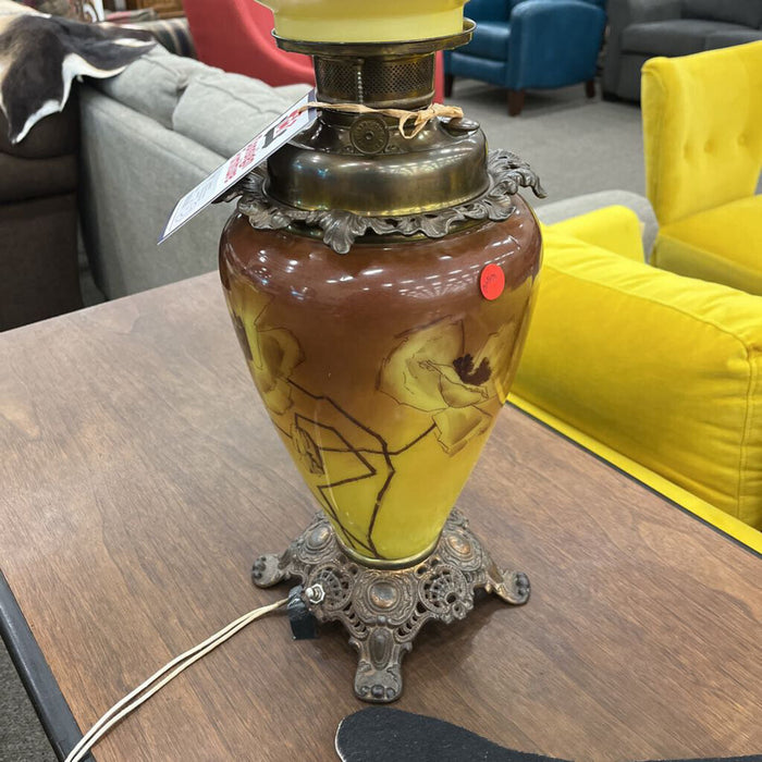 Brown & Yellow Floral Hurricane Lamp