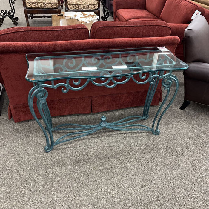 Green Metal & Glass Sofa Table