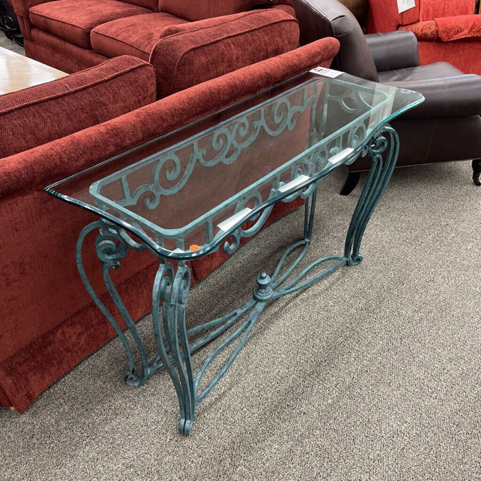 Green Metal & Glass Sofa Table