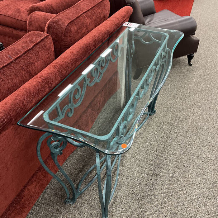 Green Metal & Glass Sofa Table
