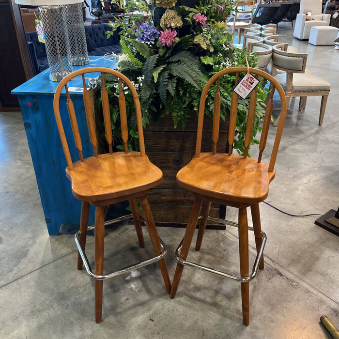 Pair Vintage Maple Stools
