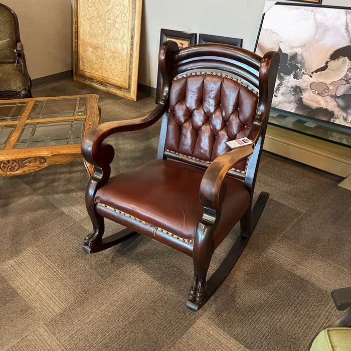 Antique Leather Seat Rocking Chair