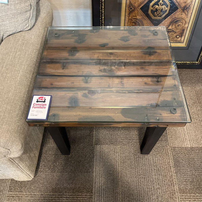 Rustic End Table w/ Glass Top