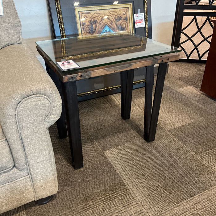 Rustic End Table w/ Glass Top
