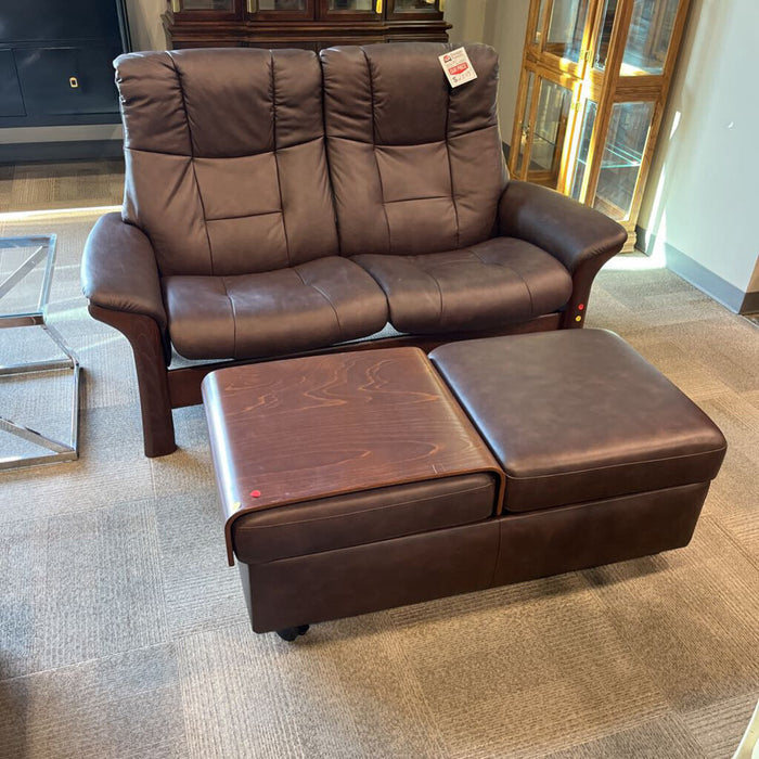 Brown Stressless Loveseat w/ Ottoman