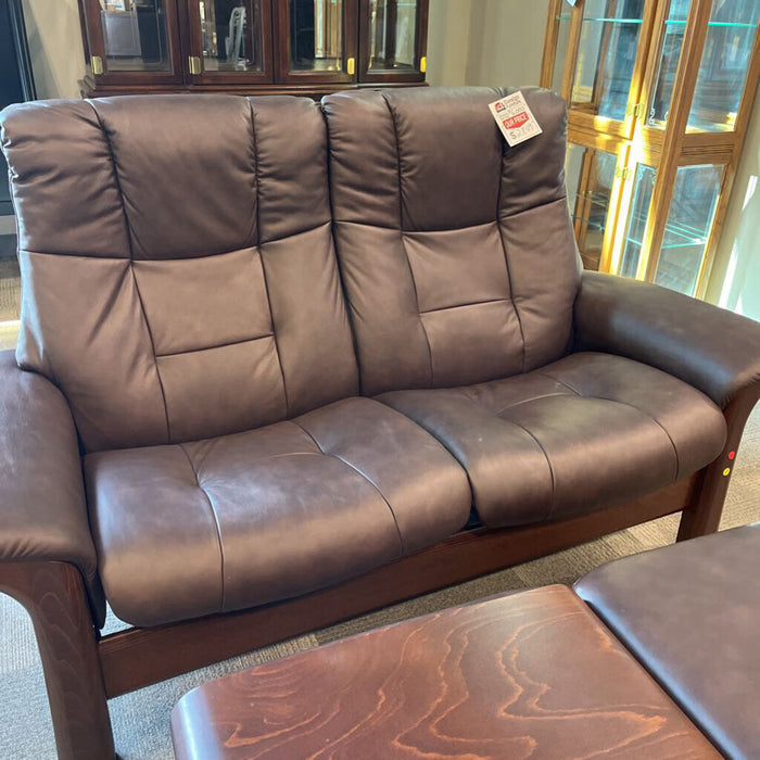 Brown Stressless Loveseat w/ Ottoman
