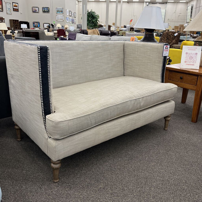 Tan Fabric Settee w/ Black Leather