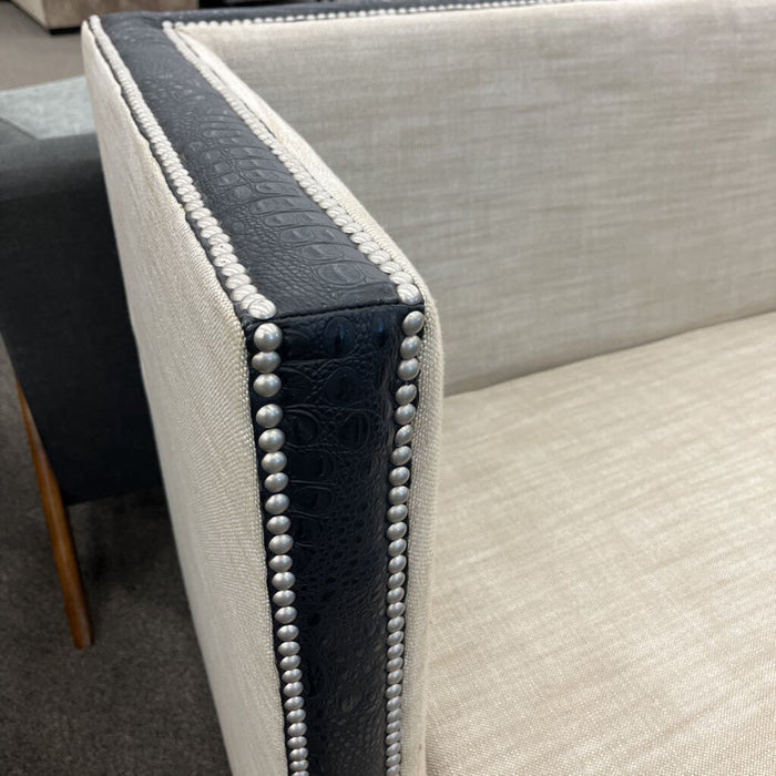 Tan Fabric Settee w/ Black Leather