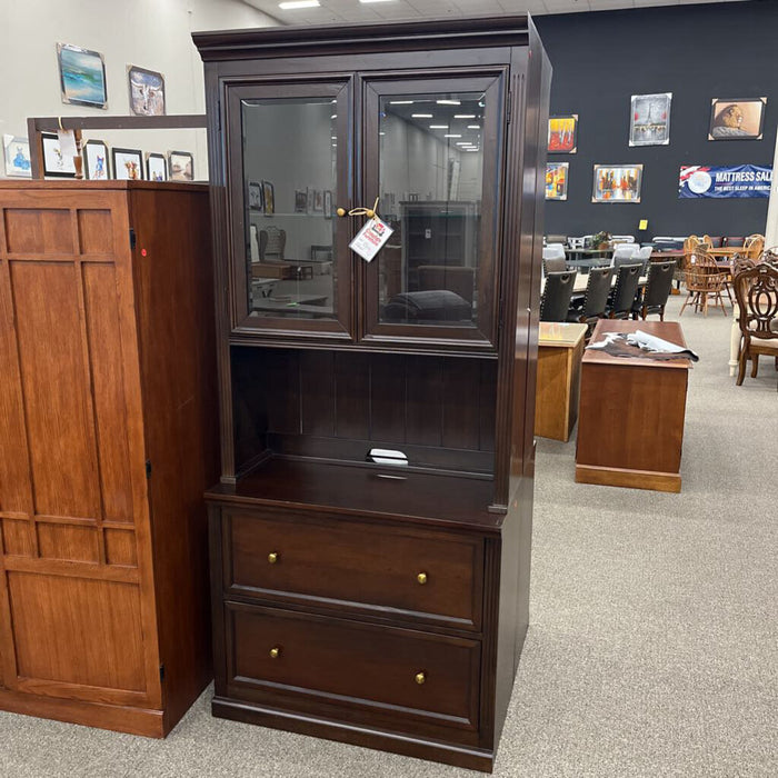 2pc Cherry Filing Cabinet w/ Hutch