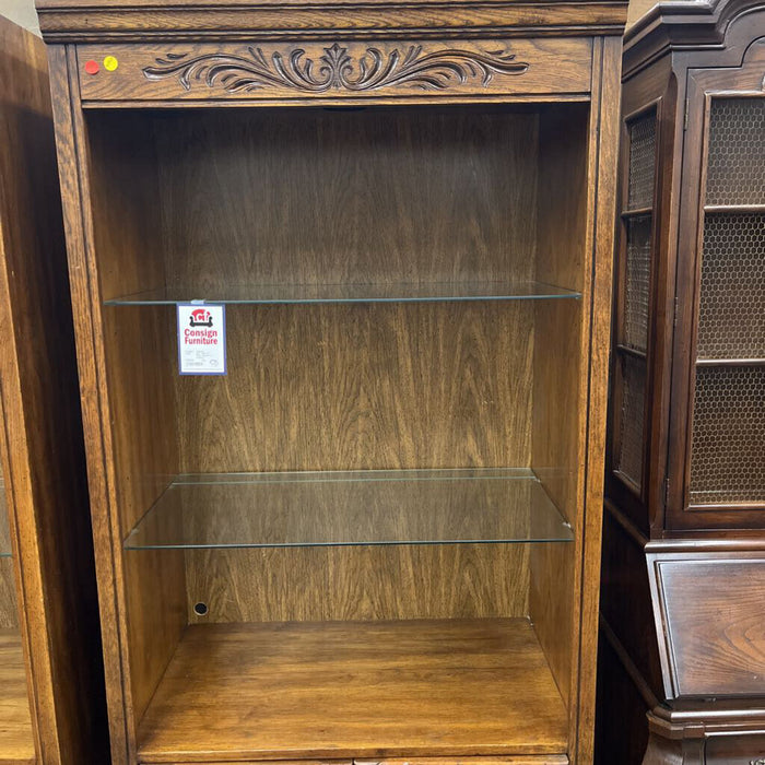 Oak Shelf w/ Glass Shelves & Cabinet