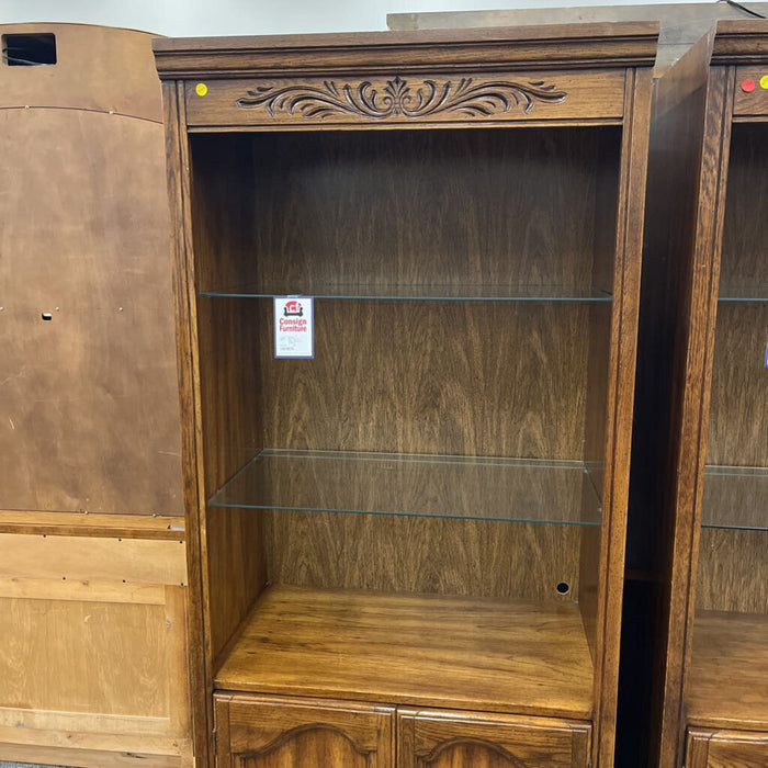 Oak Shelf w/ Glass Shelves & Cabinet