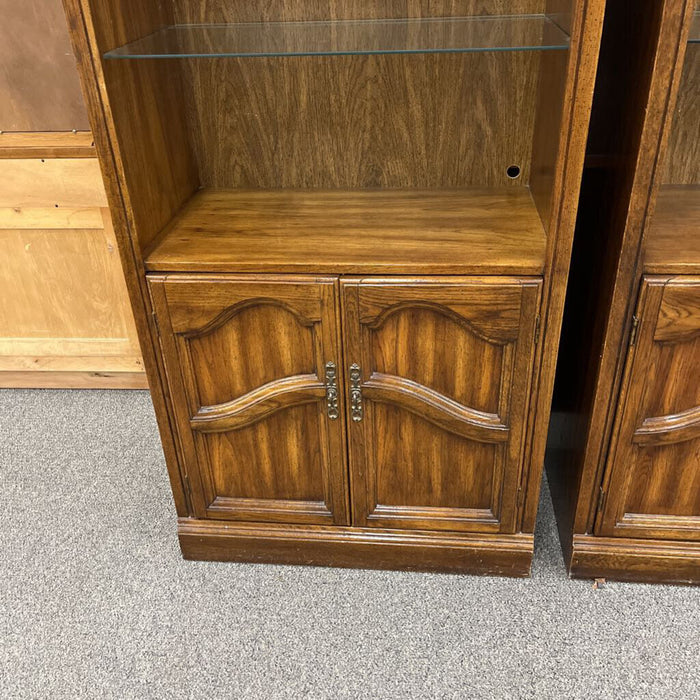 Oak Shelf w/ Glass Shelves & Cabinet