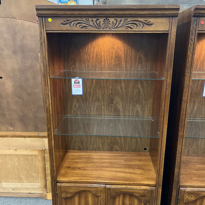 Oak Shelf w/ Glass Shelves & Cabinet