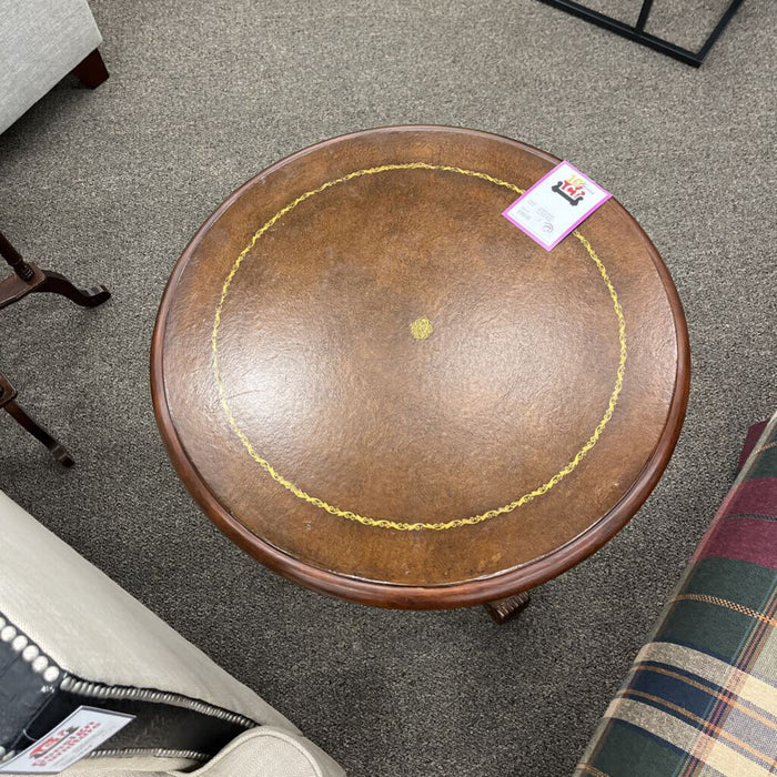 Round Leather-top End Table