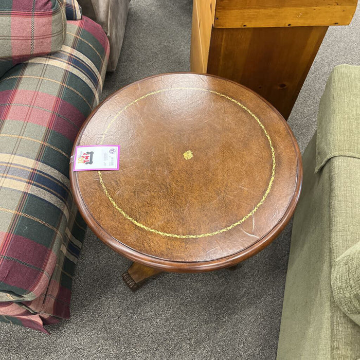Round Leather-top End Table