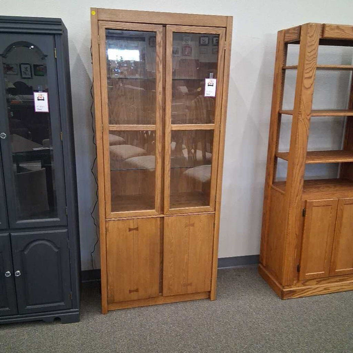 Oak Cabinet w/ Glass Shelves