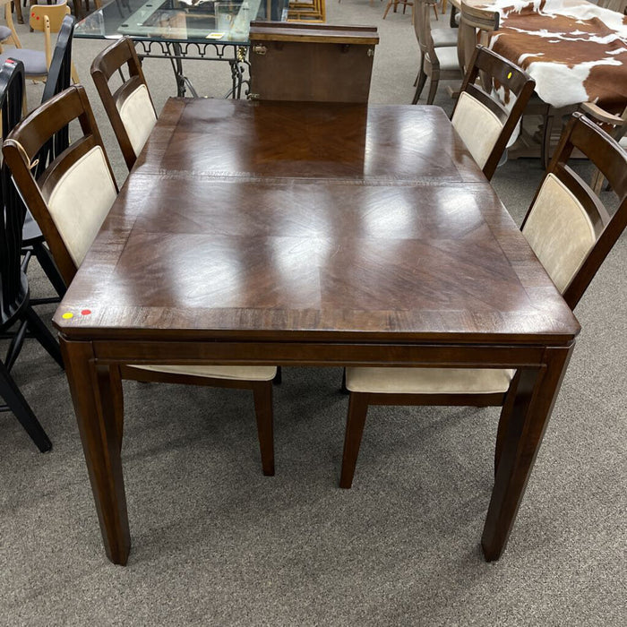 Table w/ 4 Beige Fabric & Wood Chairs