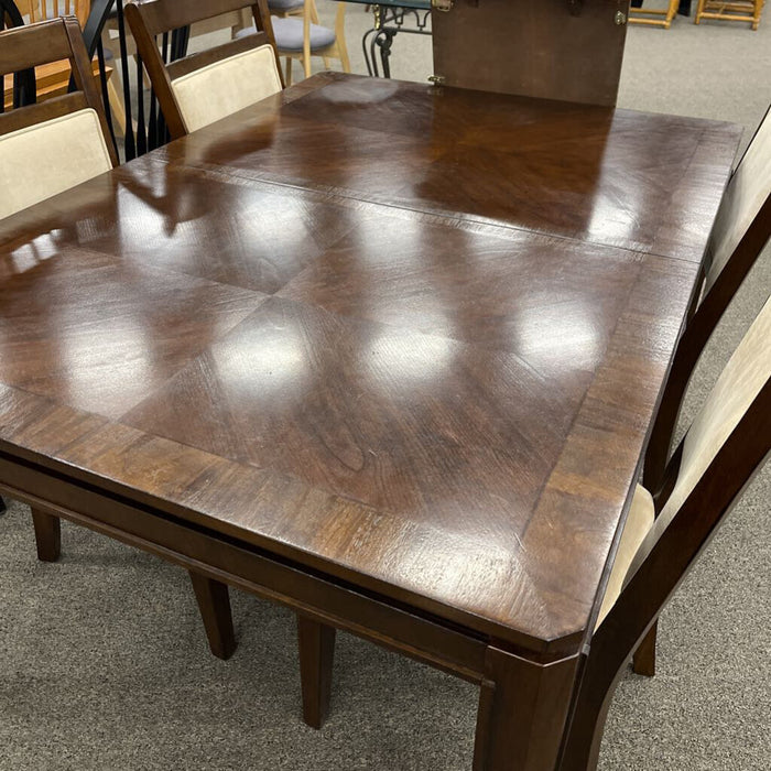 Table w/ 4 Beige Fabric & Wood Chairs