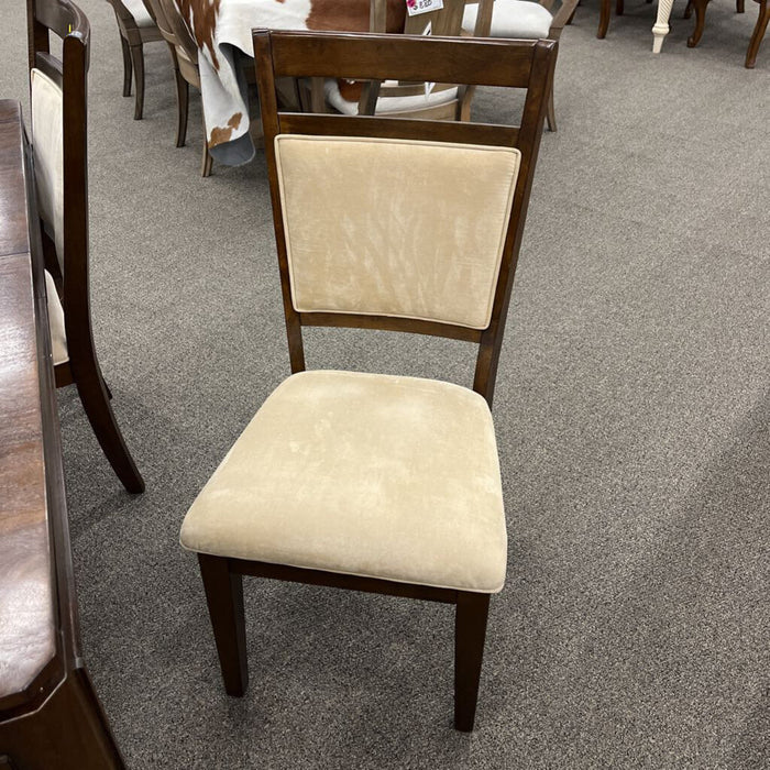 Table w/ 4 Beige Fabric & Wood Chairs