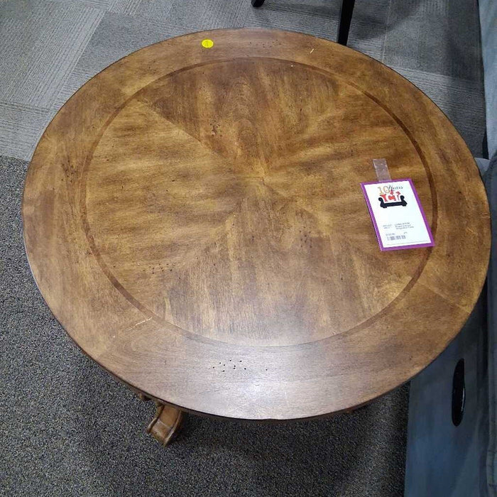 Round Carved Wood End Table