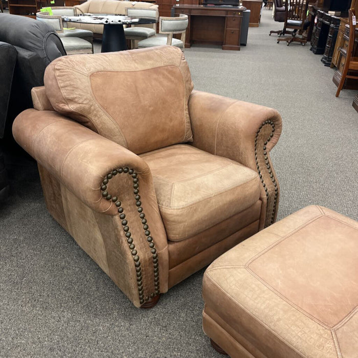 Brown Leather Chair w/ Ottoman